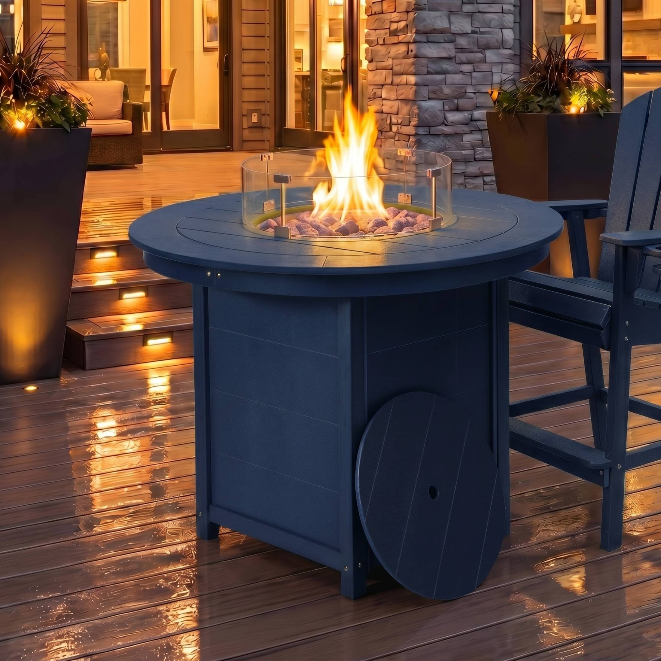 Angle. WestinTrends - WestinTrends Helios 47" Modern Outdoor Patio Propane Round Counter Height Fire Pit Table - Navy Blue.