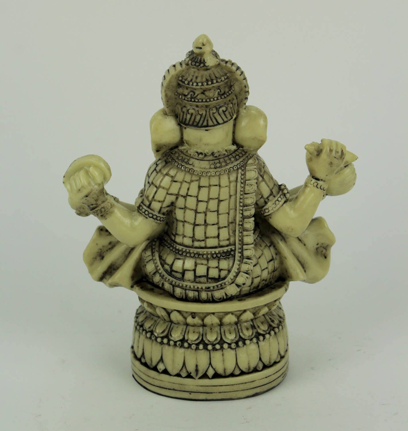 Alt View 2. Zeckos - Lord Ganesha Sitting On Lotus Flower Holding Sacred Objects Statue - Off-white.