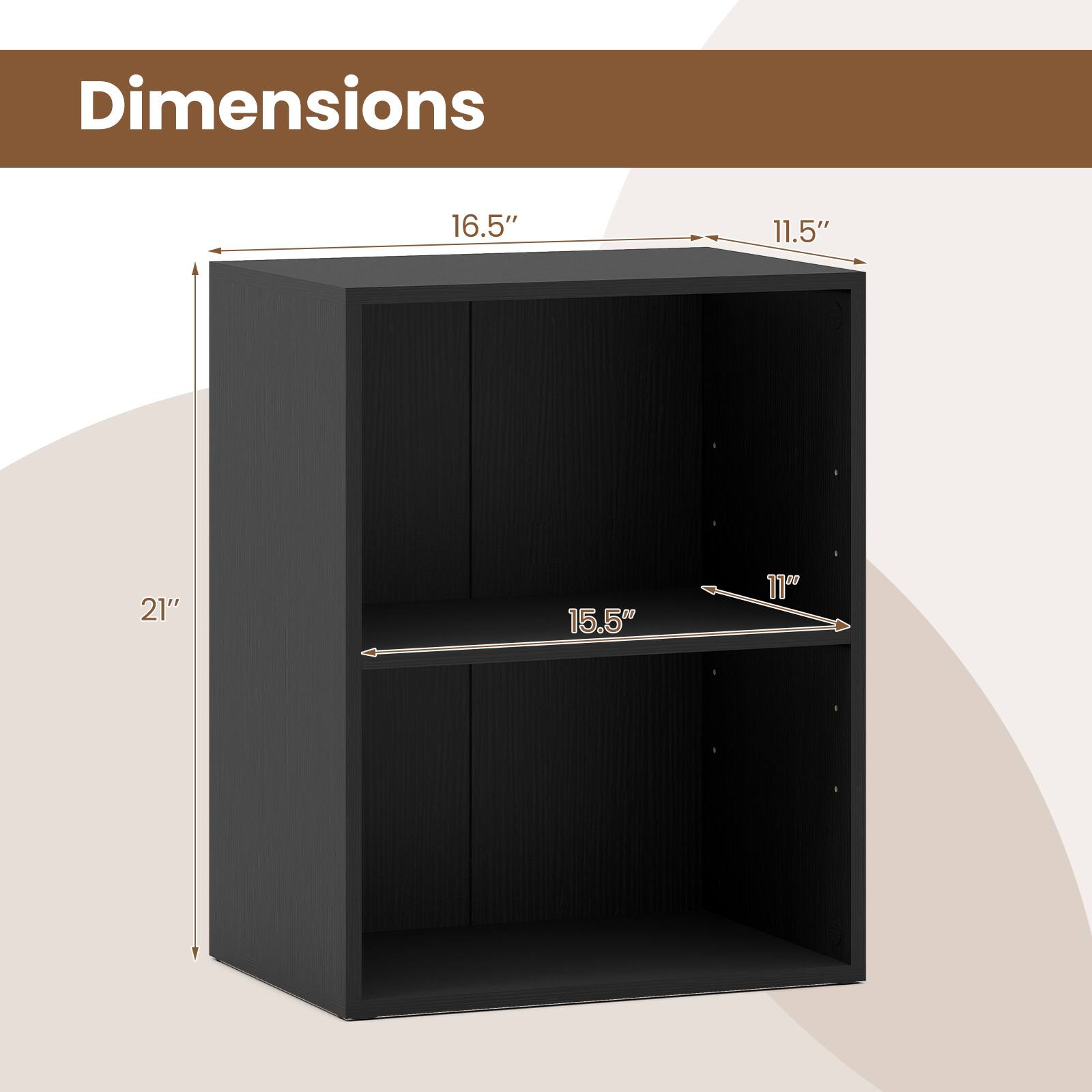Dimensions:  
- Height: 21"  
- Width: 16.5"  
- Depth: 11.5"  
- Shelf Depth: 11"  
- Shelf Width: 15.5"