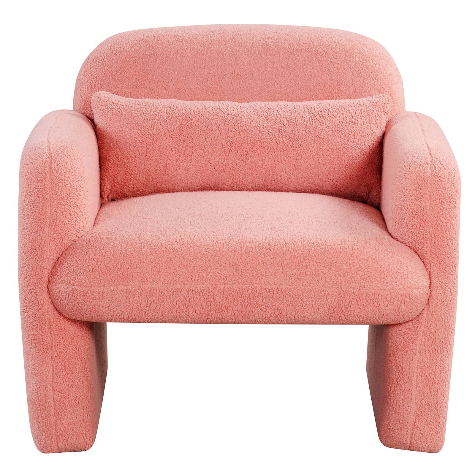 Alt View 9. Gymax - Gymax 2PCS Modern Accent Chair Sherpa Fabric Upholstered Armchair w/ Waist Pillow Pink - Pink.