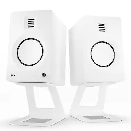Front. Kanto - Kanto TUK Premium Powered Speakers with SE6 Elevated Desktop Speaker Stands - White.
