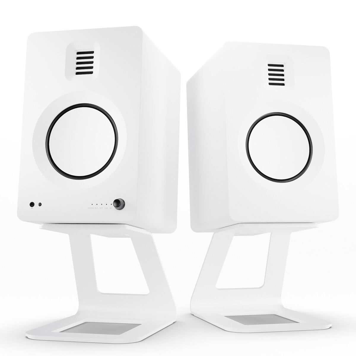 Front. Kanto - Kanto TUK Premium Powered Speakers with SE6 Elevated Desktop Speaker Stands - White.
