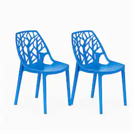 LeisureMod - Cornelia 2-Pieces Modern Plastic Dining Chair with Cut Out Design Backrest for Indoor Outdoor - Transparent Blue