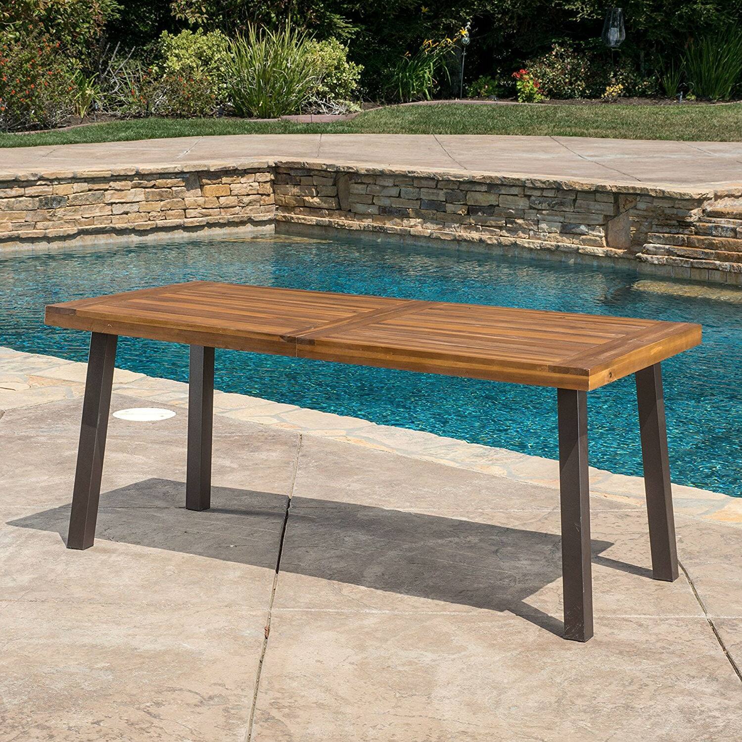 Angle. Hivvago - Acacia Wood 69 x 32 inch Outdoor Patio Dining Table in Teak Finish - Teak.