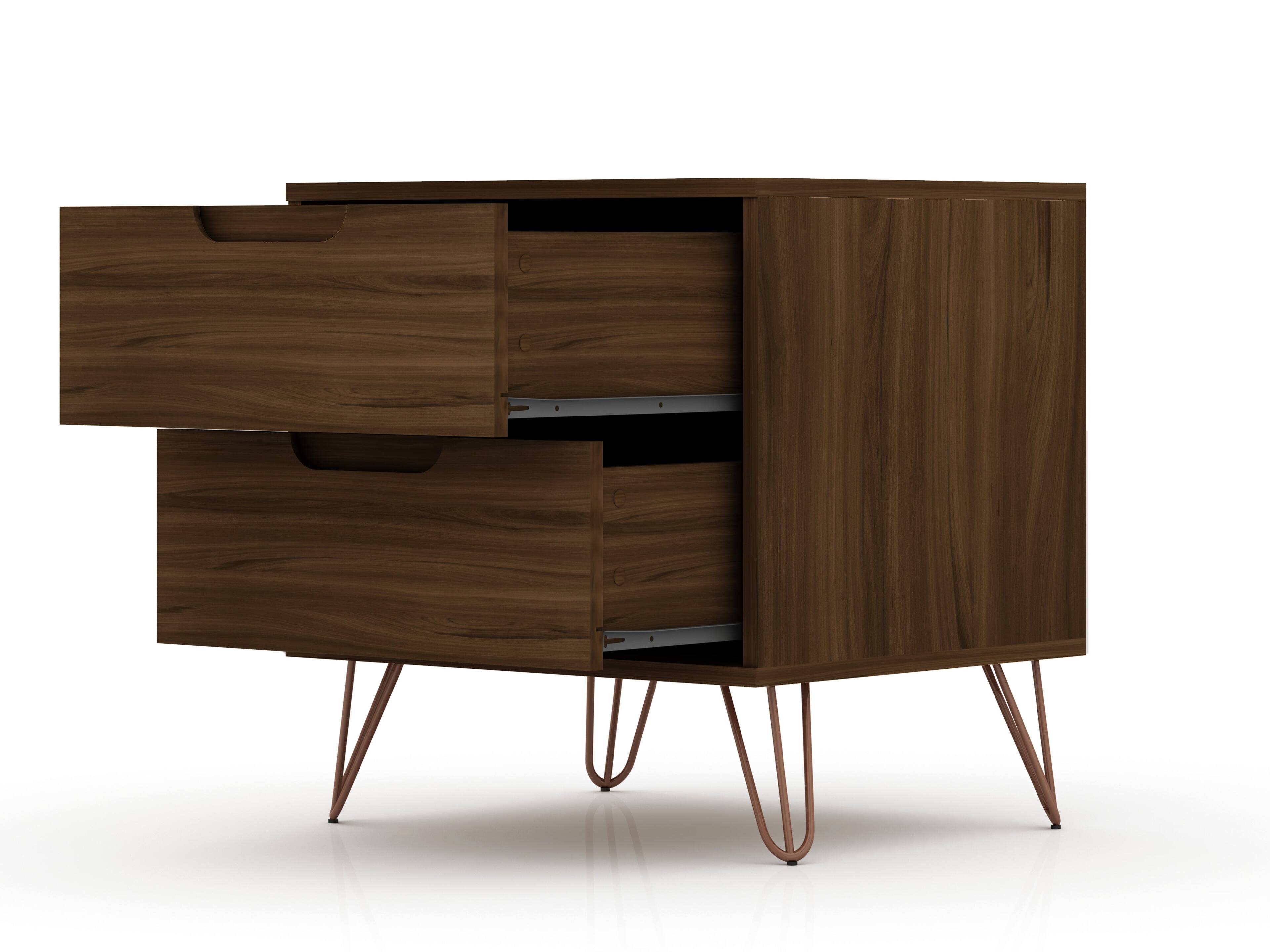 Back. Manhattan Comfort - Rockefeller Mid-Century Modern 20" Nightstand - Chestnut Brown.