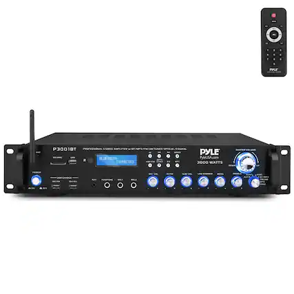PYLE P3001BT
PROFESSIONAL STEREO AMPLIFIER / BT / MP3 / FM / AM TUNER / OPTICAL / COAXIAL
PYLEUSA.com
3000 WATTS
- ANT
- SD/MMC
- USB
- USB CHARGE
- POWER (ON/OFF)
- AUX1
- HEADPHONE
- MIC1
- MIC2
- MIC VOL
- ECHO
- SUB VOL
- LED DIMMER
- BASS
- TREBLE
- AUX2
- BT / MP3 / FM / AM / OPTICAL / COAXIAL
MASTER VOLUME
BLUETOOTH CONNECTED
PYLE
