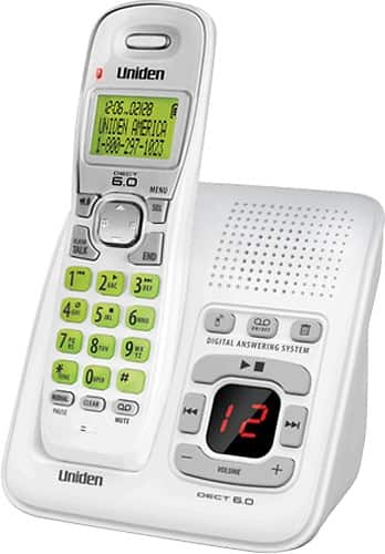 Angle Standard. Uniden - DECT 6.0 Cordless Phone with Digital Answering System - White.