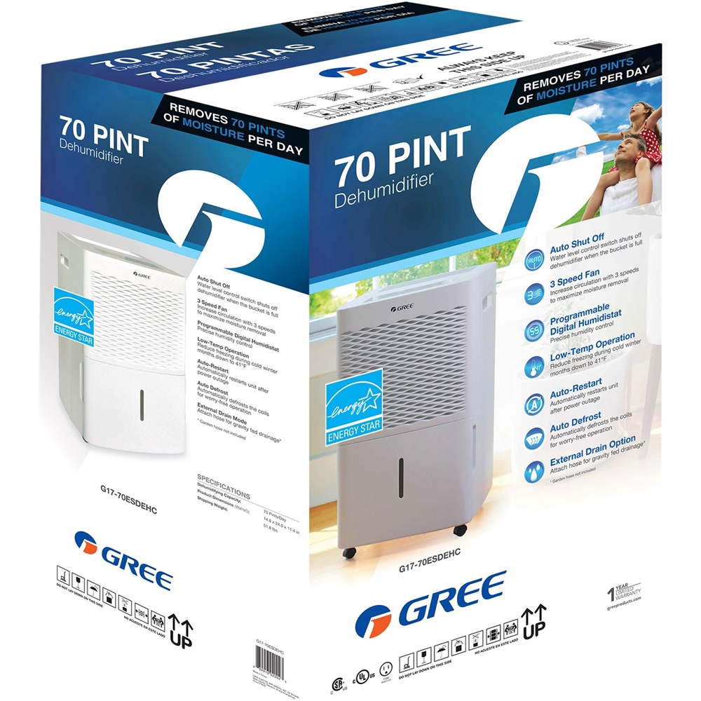 Best Buy Gree 70 Pint Portable Dehumidifier White G17 70esdehc 7519