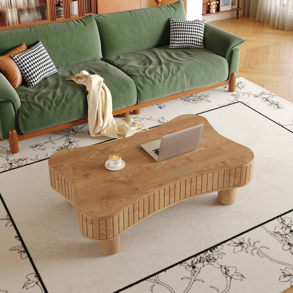 Back. Loheer - Loheer 42 inch light brown coffee table, lift top coffee table with hidden storage and fluted panels - Light Brown.