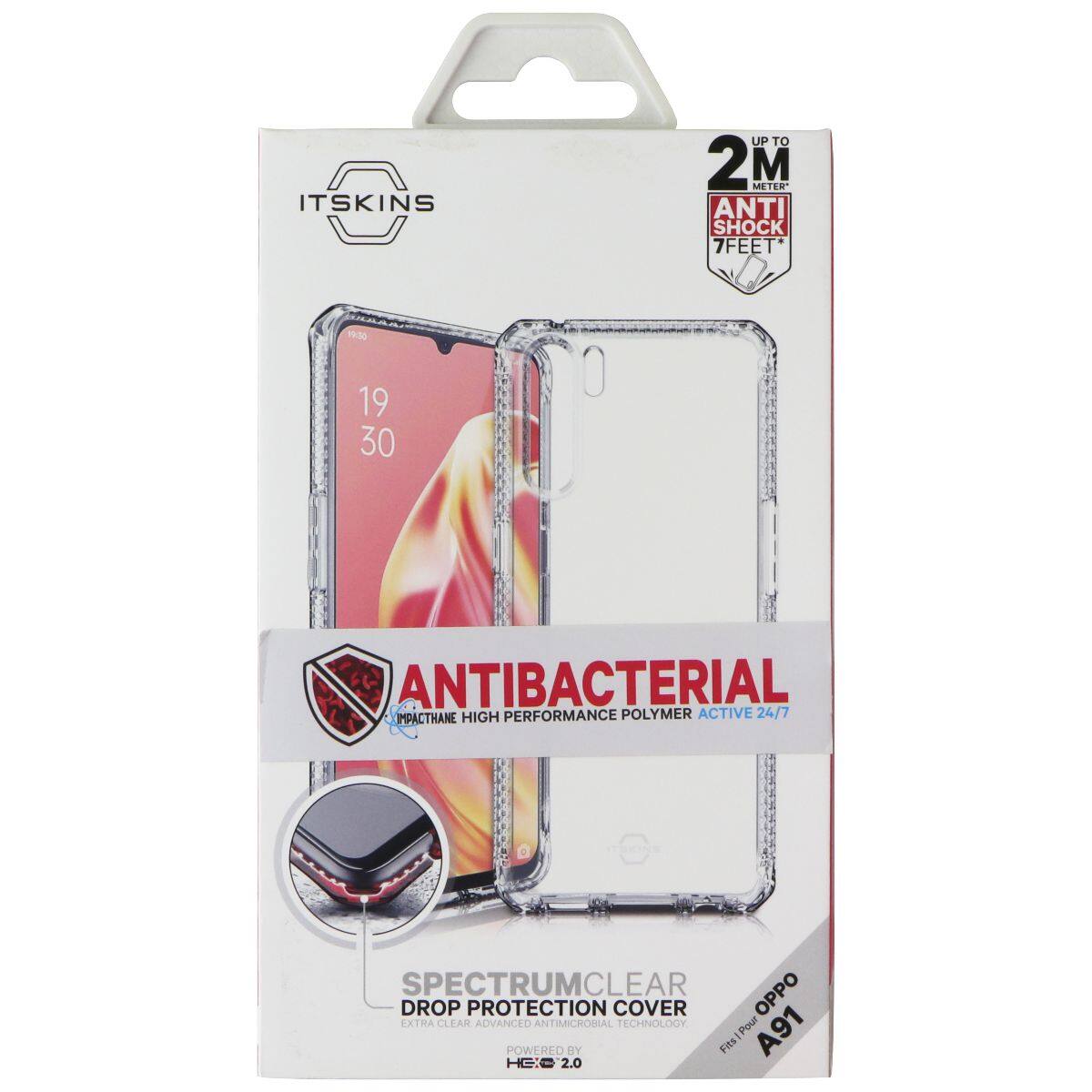 ITSKINS UP TO 2 METER ANTI SHOCK 7FEET 50 19 30 ANTIBACTERIAL IMPACTHANE HIGH PERFORMANCE POLYMER ACTIVE 24/7 SPECTRUMCLEAR OPPO DROP PROTECTION COVER EXTRA CLEAR ADVANCED ANTIMICROSIAL TECHNOLOGY Pour POWERED BY Fits - A91 HE 2.0