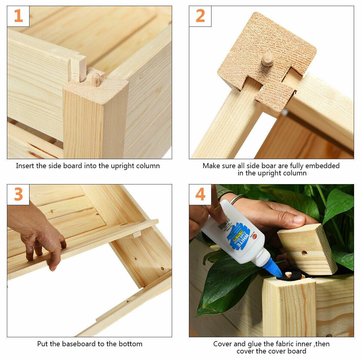 1. Insert the side board into the upright column

2. Make sure all side boards are fully embedded in the upright column

3. Put the baseboard to the bottom

4. Cover and glue the fabric inner, then cover the cover board