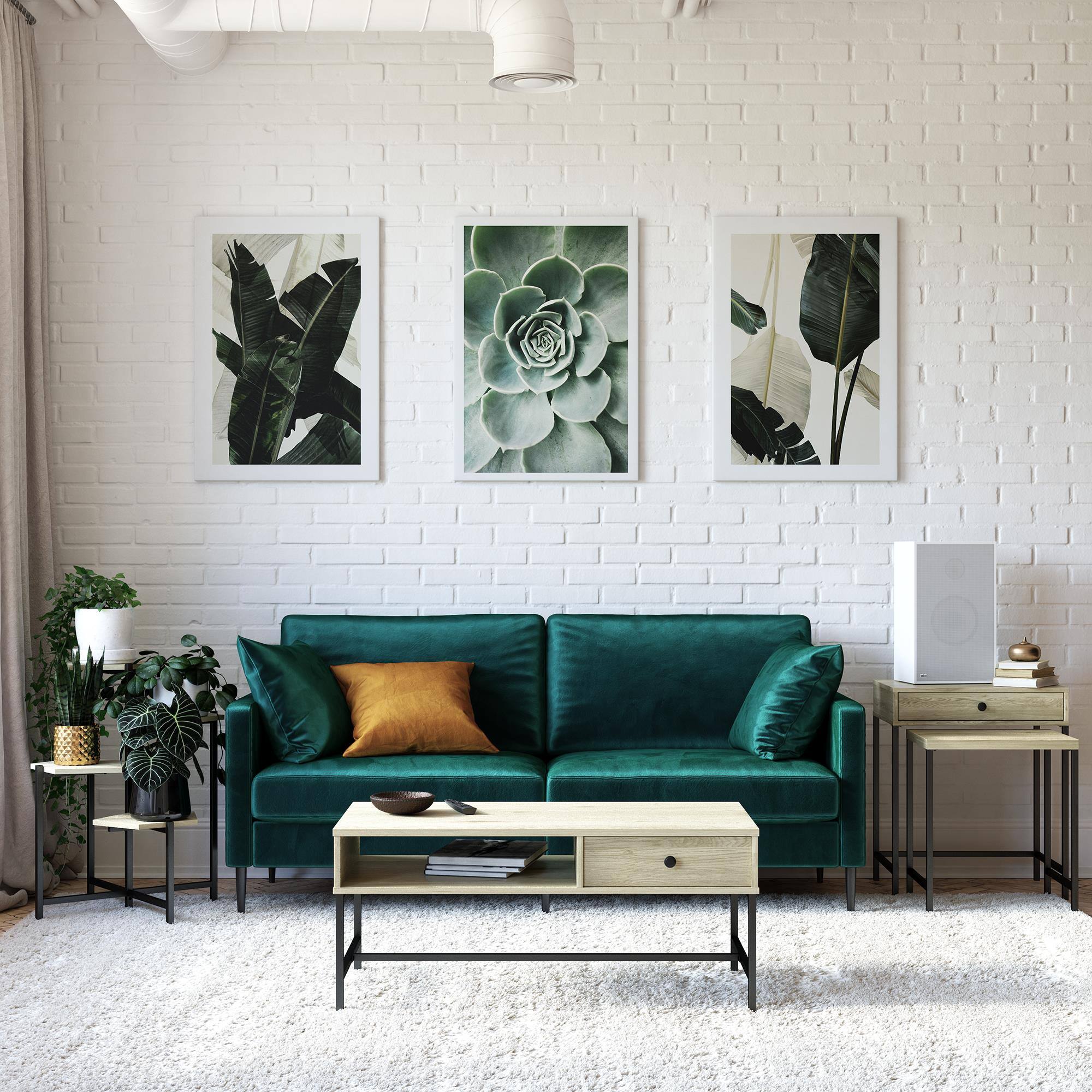 Angle. Aukfa - Coffee Table - Engineered Wood & Metal Frame, Pass-Through Shelf & Drawer, 40"W x 19.7"D, Two-Toned Design - Beige.