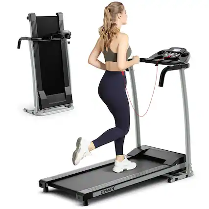 Front. Pefilos - Folding Treadmill with 12 Preset Programs and LCD Display, Jogging Machine, Manual Treadmill - Black.