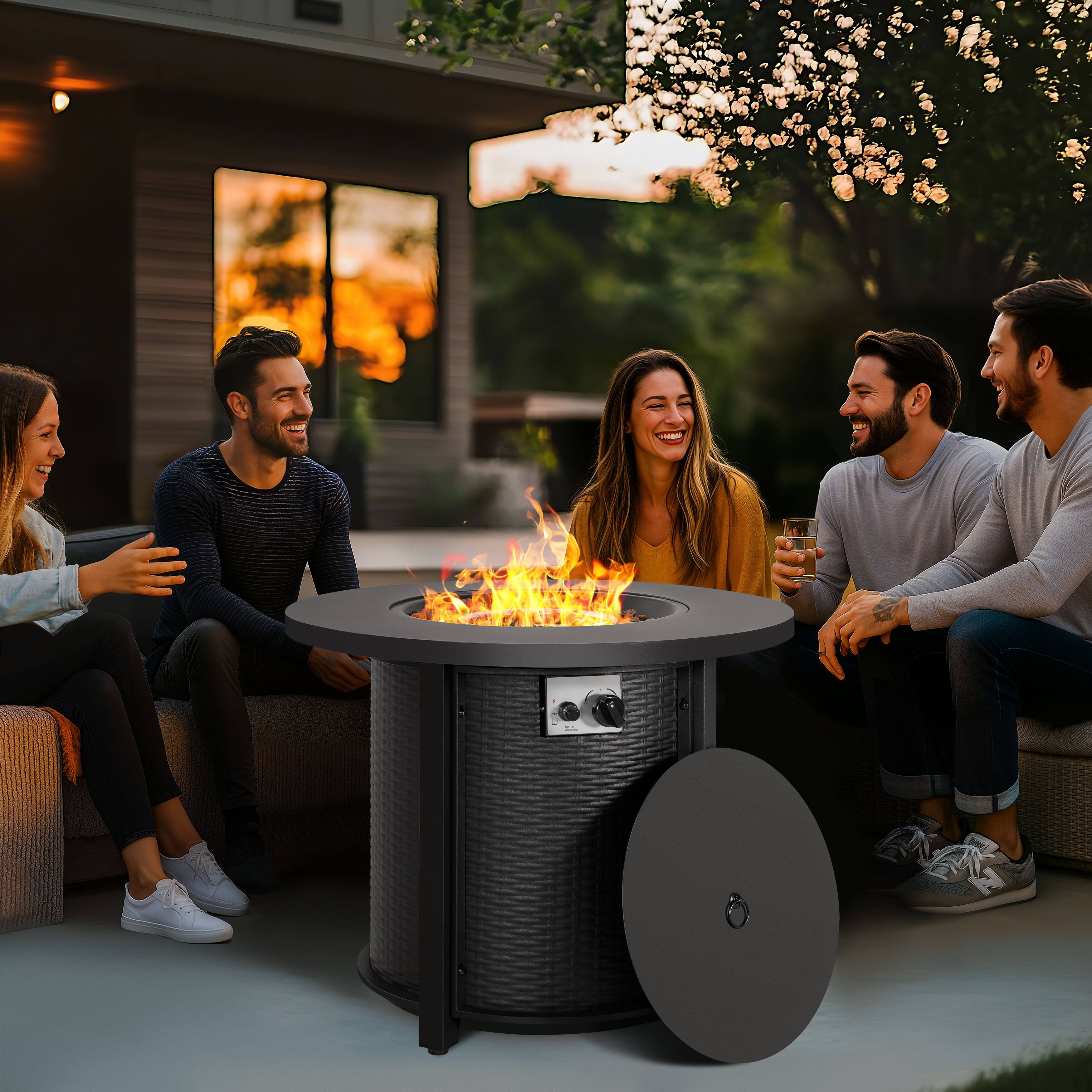 Alt View 3. Nuu Garden - Nuu Garden Patio 30'' Round Propane Fire Pit Table with Lid and Lava Rocks - Black.