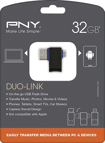 PNY - Duo-Link OTG 32GB USB 2.0/Micro USB Flash Drive - Black/Blue