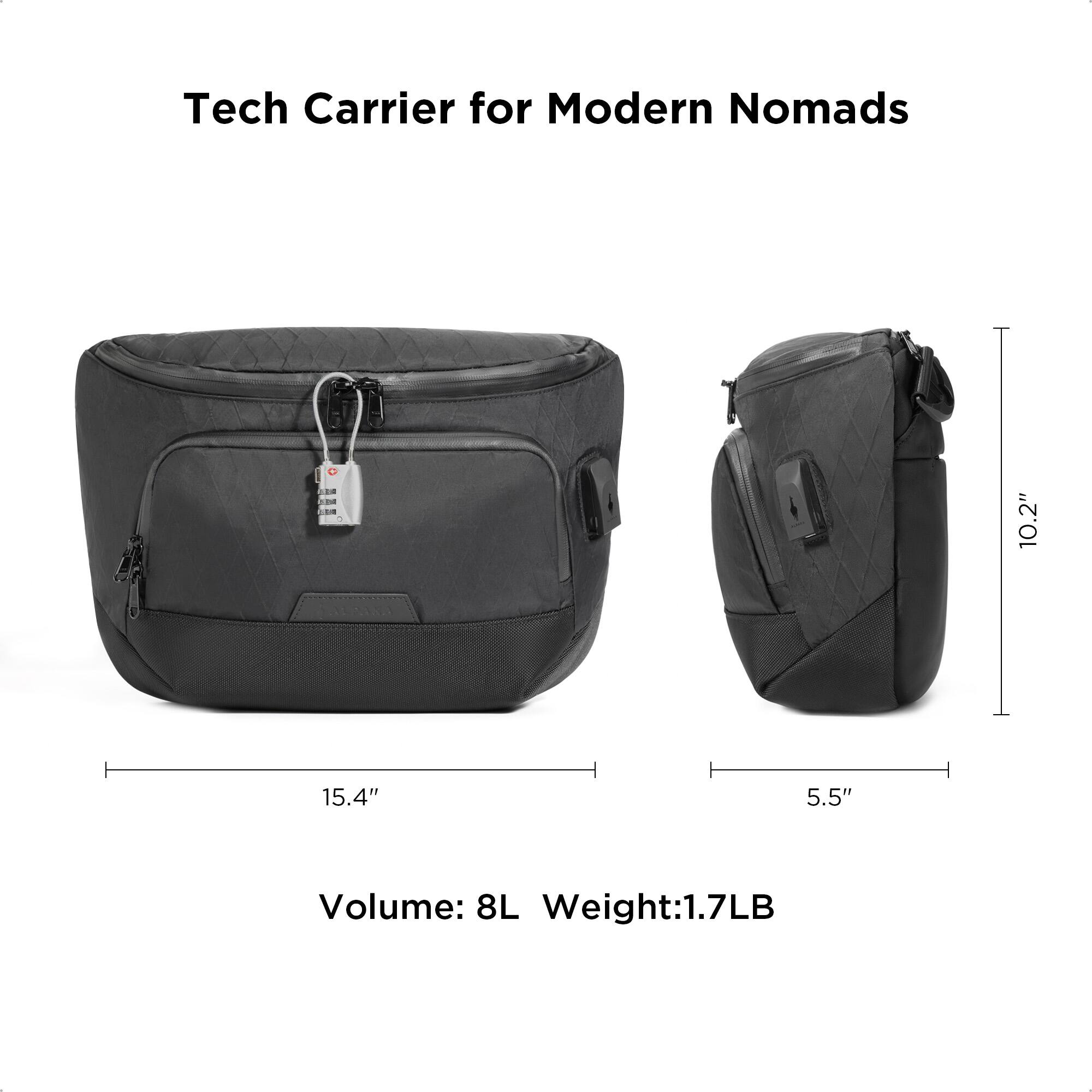 Tech Carrier for Modern Nomads

- 10.2" 
- 15.4" 
- 5.5" 

Volume: 8L  
Weight: 1.7LB