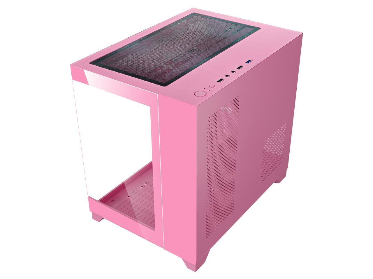 Alt View 3. DIYPC - DIYPC ARGB-Q1.V2-P Pink USB3.0 Micro ATX Case w/ Tempered Glass & 3x ARGB Fans - Pink.