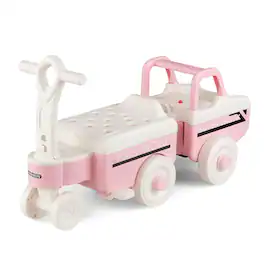 Costway - 4 in 1 Ride on Push Car,Sliding Walking Car with Trailer, Music, Under-Seat Storage - Pink
