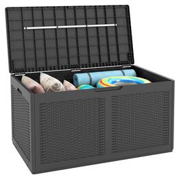 Gymax - 100 Gallon Resin Deck Box w/ Lockable Lid Wheels for Pool Accessories - Gray