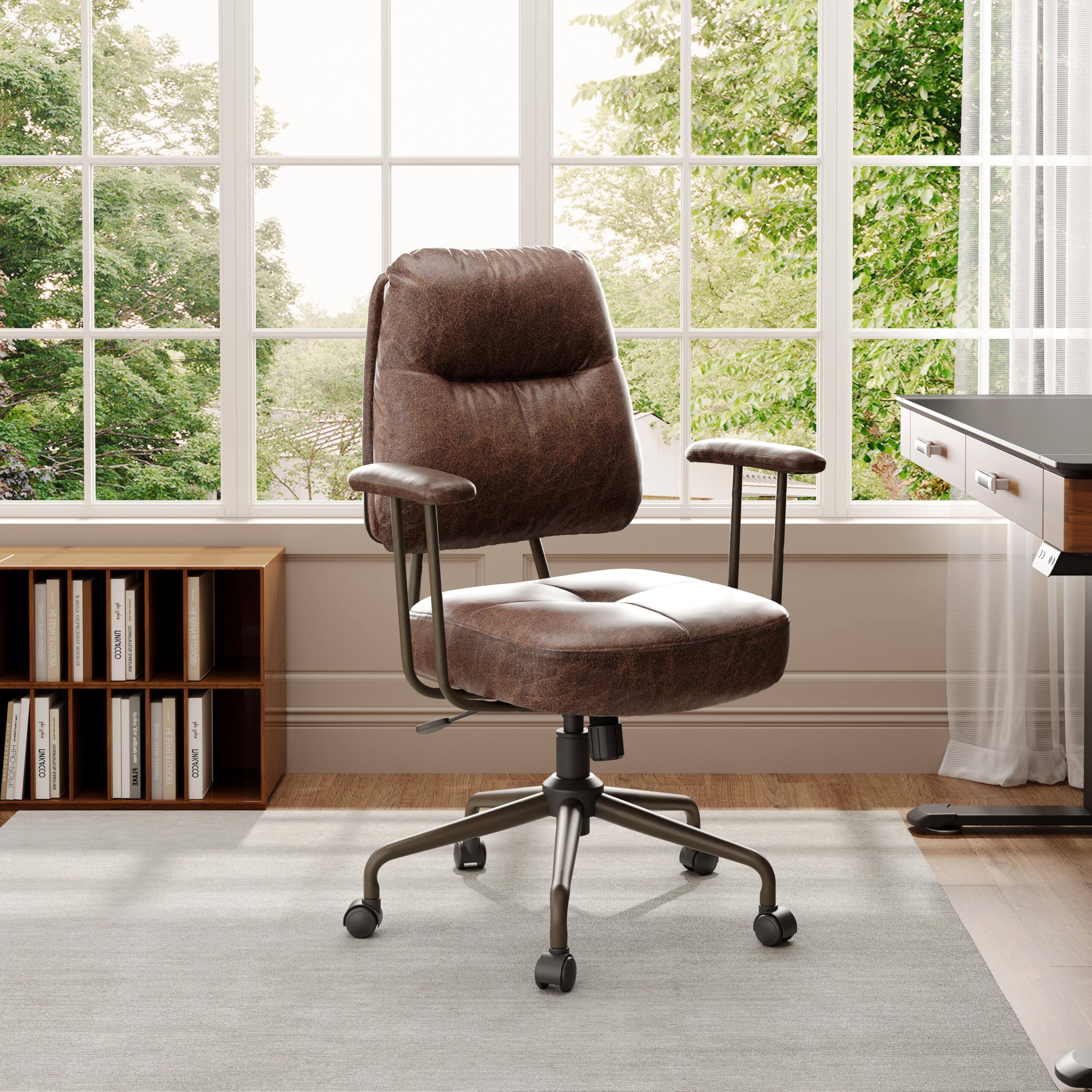 Eureka Ergonomic - Home Office Chair Leather with Lumbar Support Mid Back Cushion Height Adjustable - Brown - Thumbnail 3