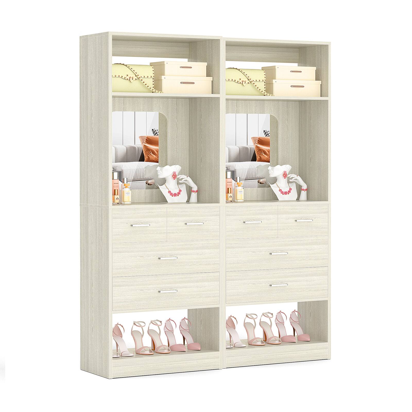 Alt View 3. Aheaplus - 4.2FT Heavy Duty Wardrobe System with 8 Drawers and Mirrors, Modular Closet System for Closet/Bedroom, Sturdy & Stable - Beige Oak.