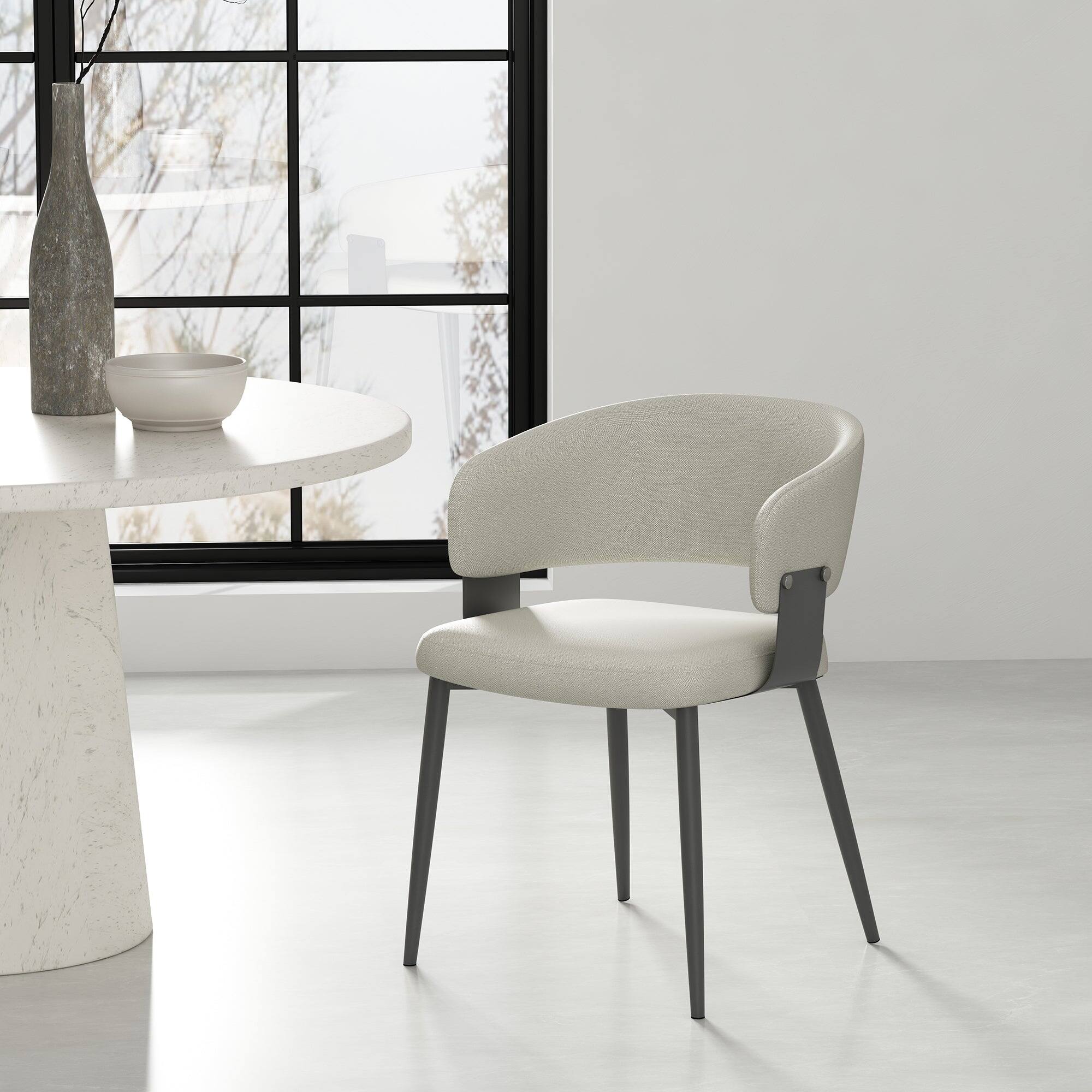 Angle. Manhattan Comfort - Luce Modern Metal Textured Vegan Leather Dining Chair - Oatmeal.