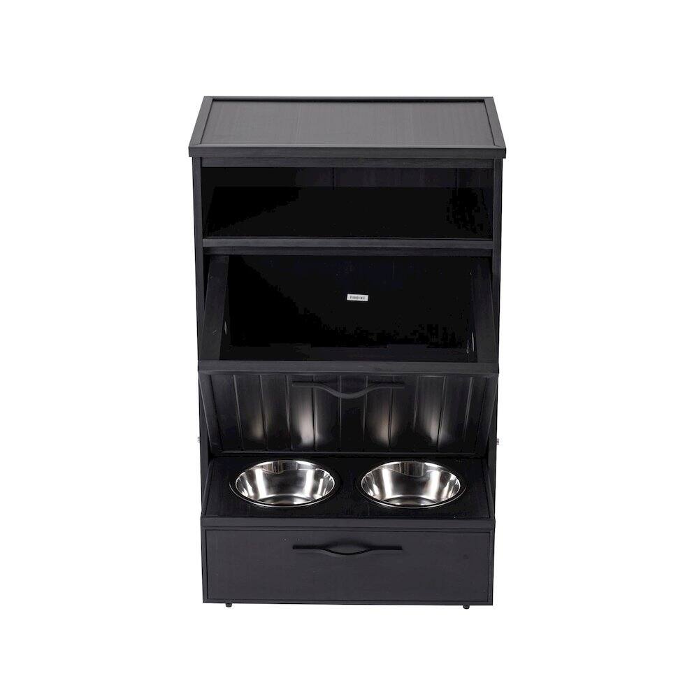 Back. New Age Pet - Brea Dog Food Pantry Double Dog Bowl-Espresso Black - Black.