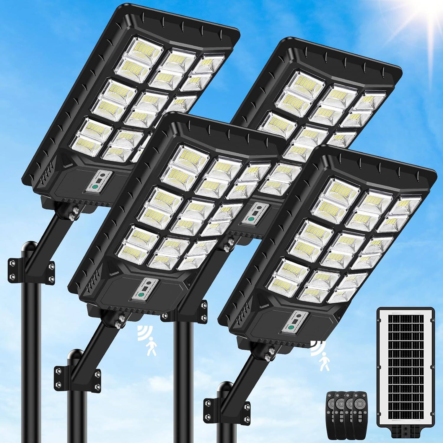 Nordic Hygge - Solar Street Lights Outdoor 6000W Replacement, Waterproof Motion Sensor with Remote, 460000LM 6500K Dusk to Dawn LED - Black