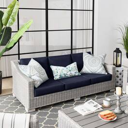Conway Outdoor Patio Wicker Rattan Sofa by Modway - Light Gray Navy