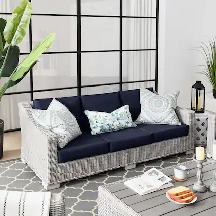 Front. Modway - Conway Outdoor Patio Wicker Rattan Sofa by Modway - Light Gray Navy.