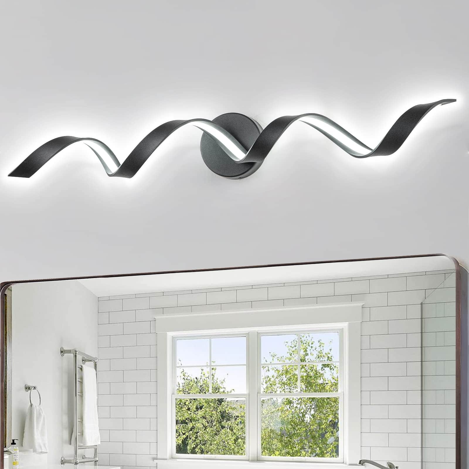 HM 1810 - Dimmable Modern Led Bathroom Vanity Light Inch w Spiral Design Brushed Nickel Fixtures Over Mirror Wall Sco - Black 31.5 inch