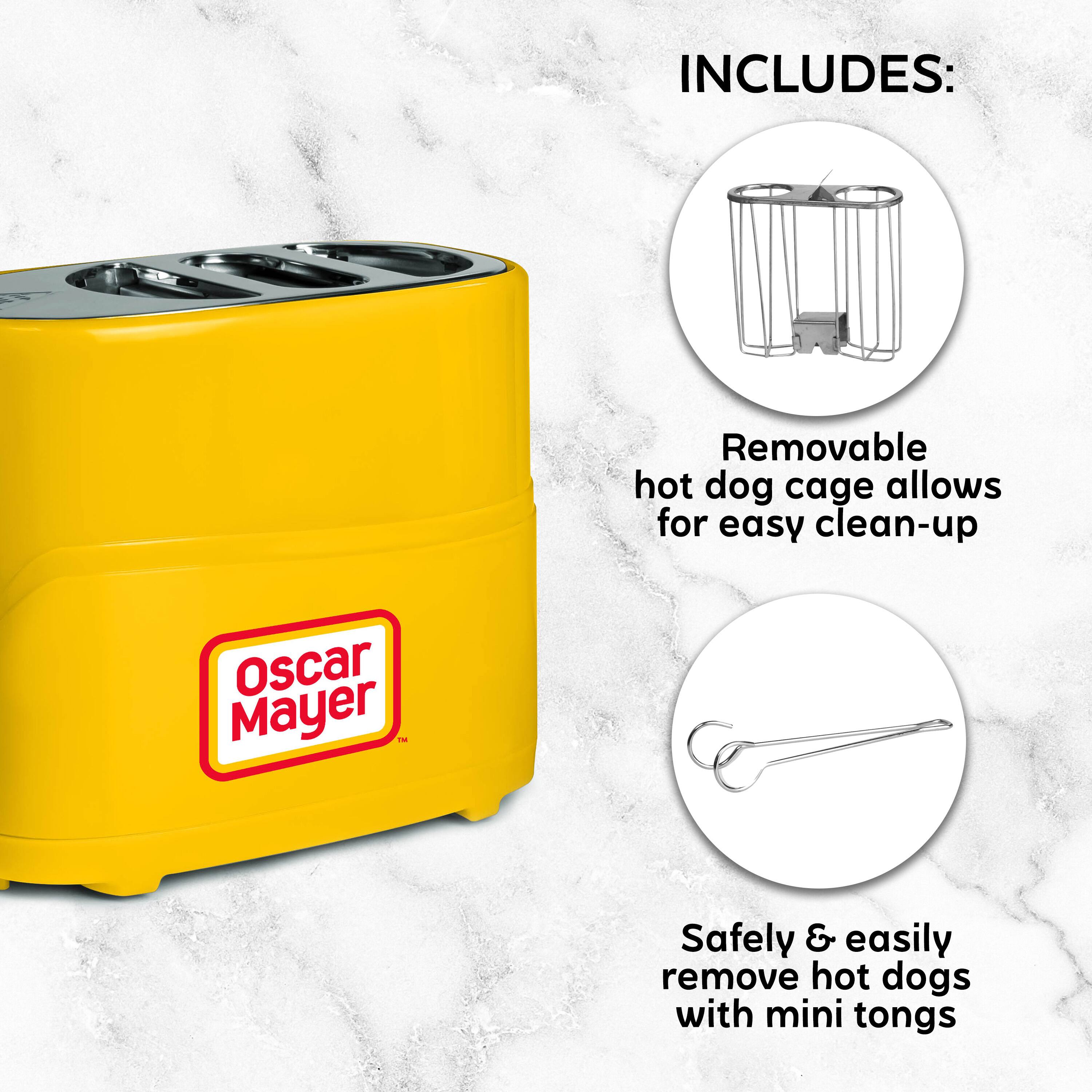 INCLUDES:  
- Removable hot dog cage allows for easy clean-up  
- Safely & easily remove hot dogs with mini tongs