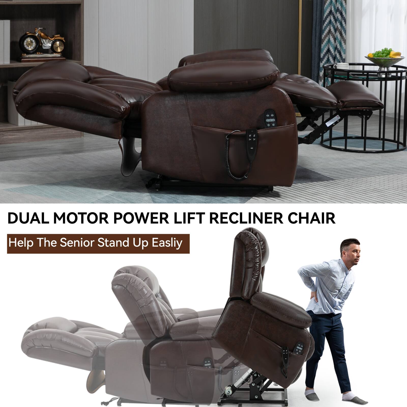 DUAL MOTOR POWER LIFT RECLINER CHAIR  
Help The Senior Stand Up Easily