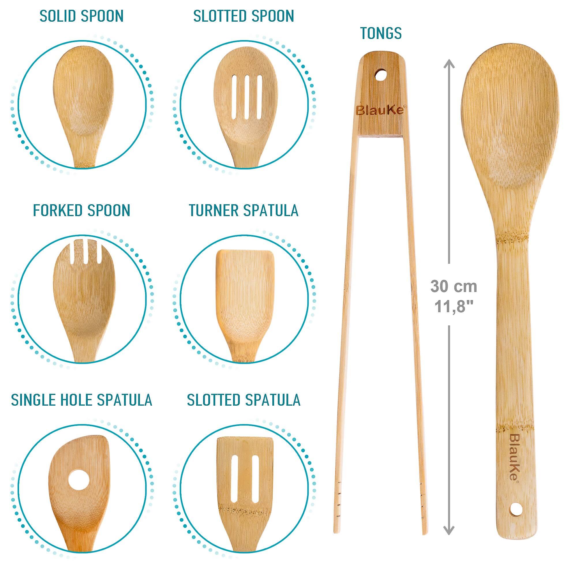 SOLID SPOON, SLOTTED SPOON, TONGS, FORKED SPOON, TURNER SPATULA, SINGLE HOLE SPATULA, SLOTTED SPATULA, BlauKe, 30 cm 11,8"