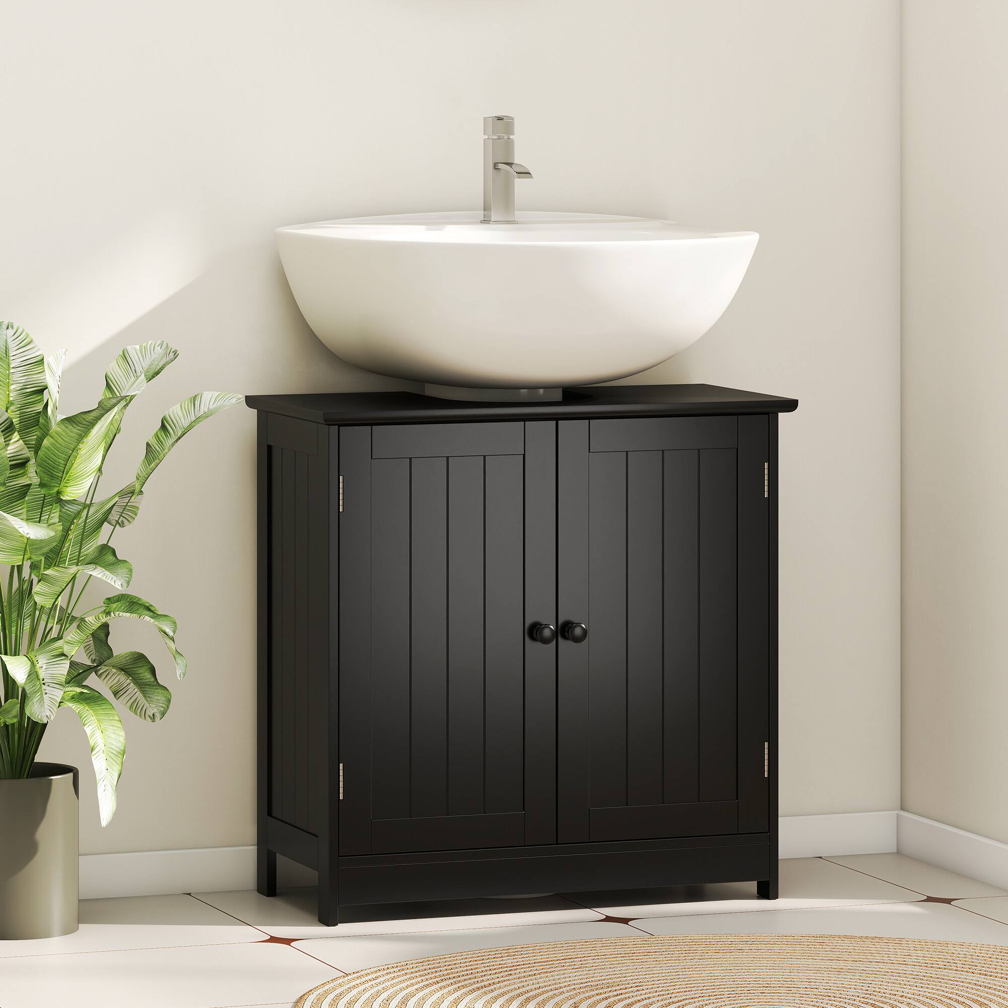 Alt View 1. Homcom - Under Sink Bathroom Cabinet w/ 2 Doors & Shelf, Pedestal Vanity - Black.