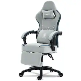 Dowinx - Gaming Chair with Footrest, Breathable Fabric Gamer Chair with Gel Pad and Storage Bag, Ergonomic Office Chair - Blue