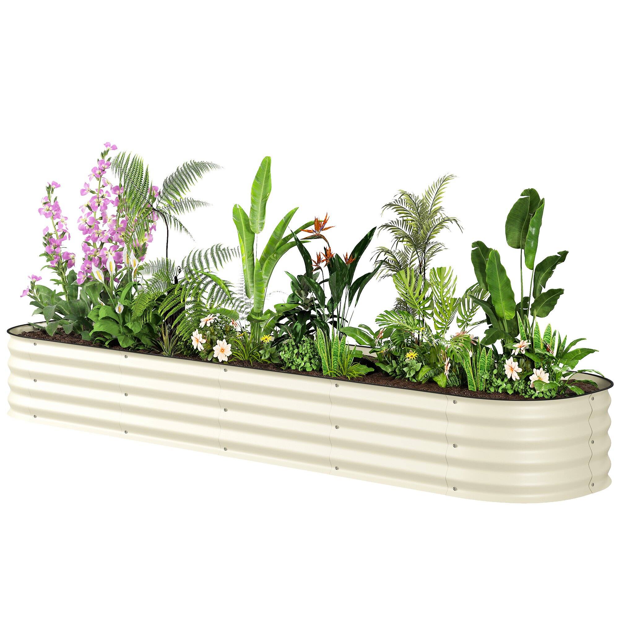 Front. Outsunny - x 2' x 1' Galvanized Raised Garden Bed Kit - Cream White.