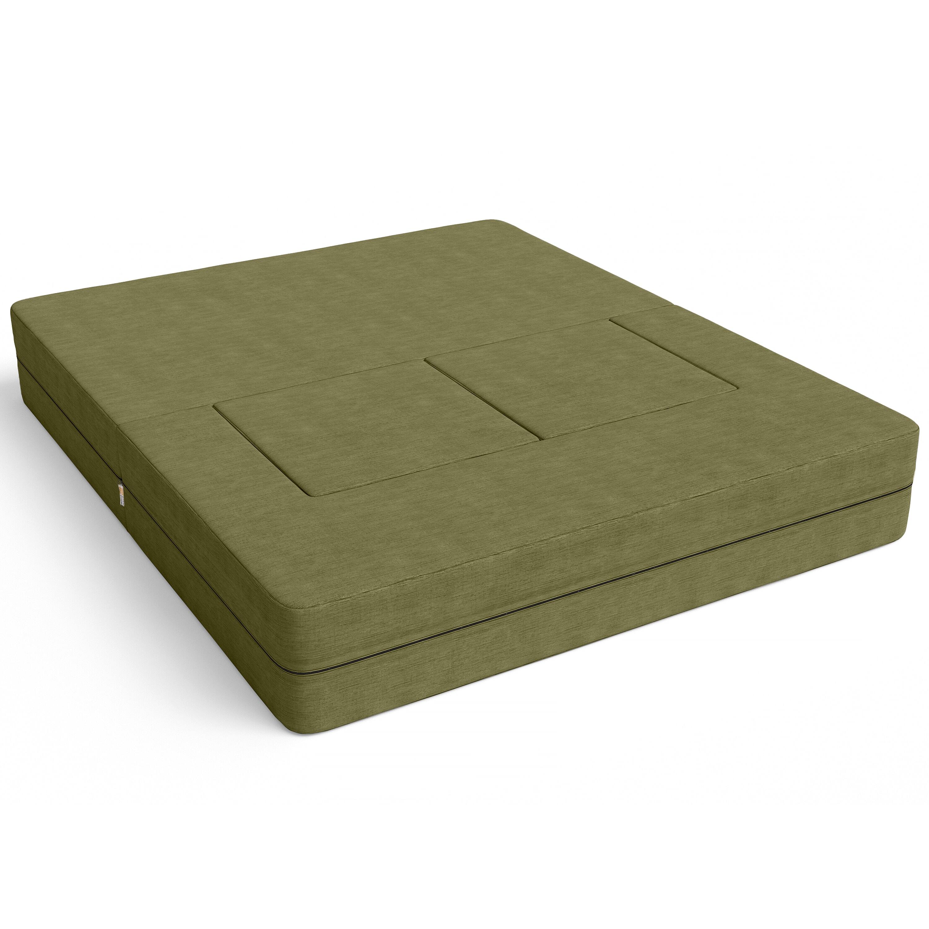 Angle. Jaxx - Jaxx Zipline Convertible Sleeper Loveseat & Ottomans, Textured Microvelvet - Moss - Moss.