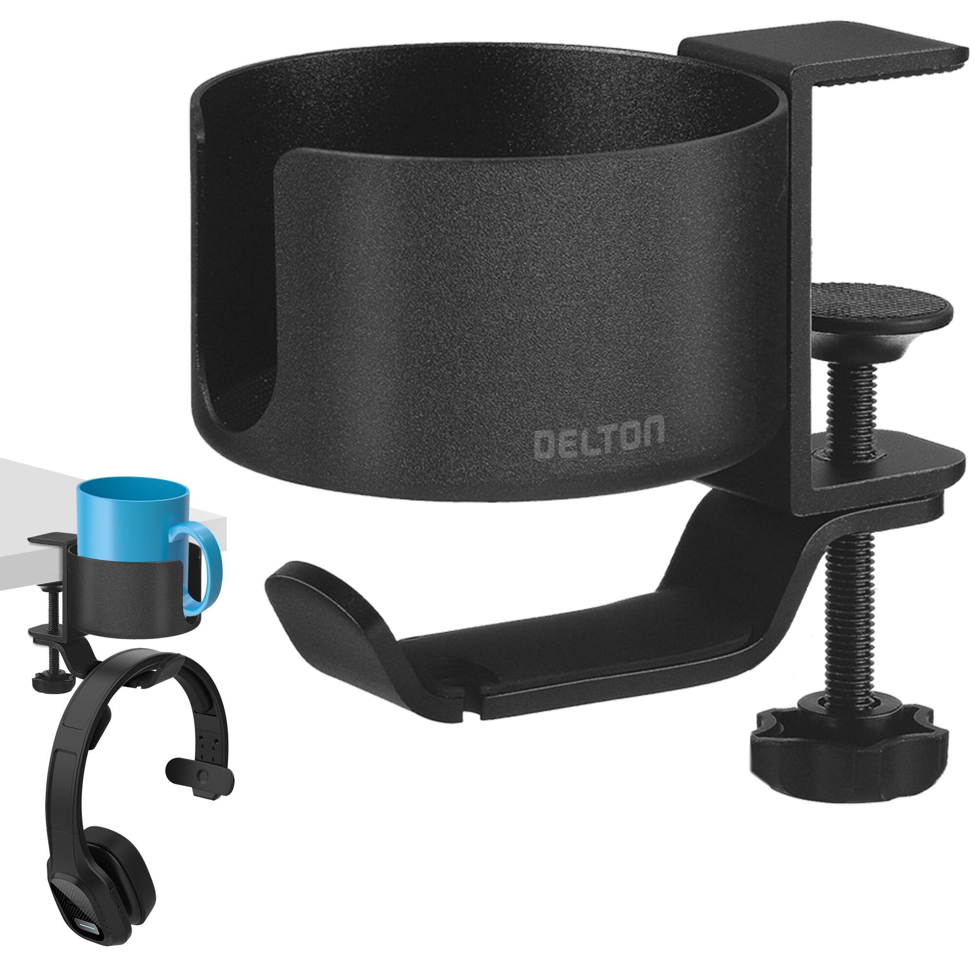 Delton - H22 Under Desk Cup Holder & Headphone Hook - Black