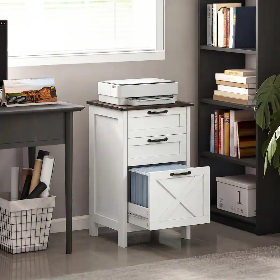 Homcom File Cabinet with 3 Drawers, Rustic Farmhouse Office Storage ...