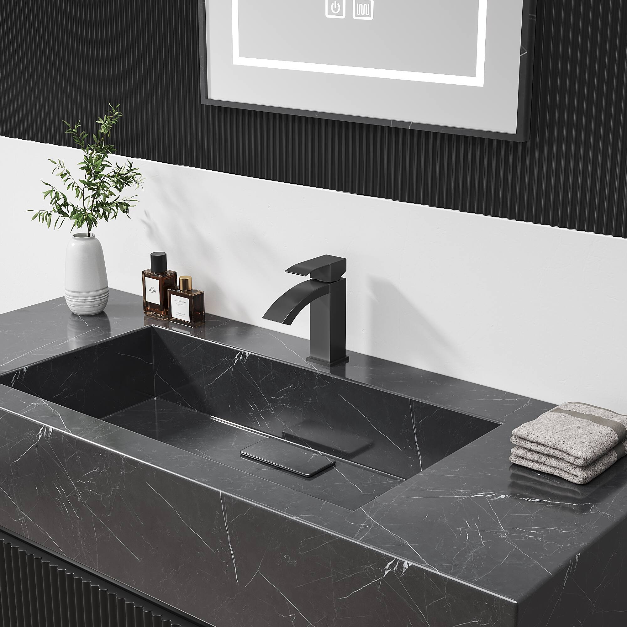 Left. Bothwa Home - Bothwa Home BF-HD1203-MB  6 - Inch Idris Single Handle Bathroom Faucet in Matt Black Finish - Matt Black.