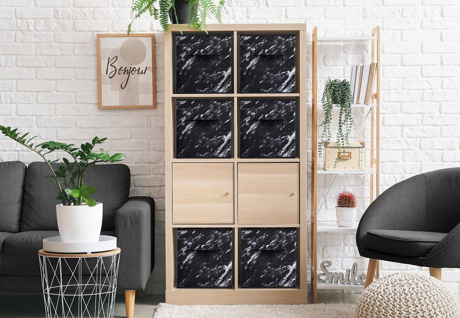 Alt View 3. Sorbus - Sorbus Fabric Storage Cube, 11-Inch Foldable Storage Bin with Handle for Closet, Pantry, Cubbies, Toys & Bath (1-Piece) - Marble Black.