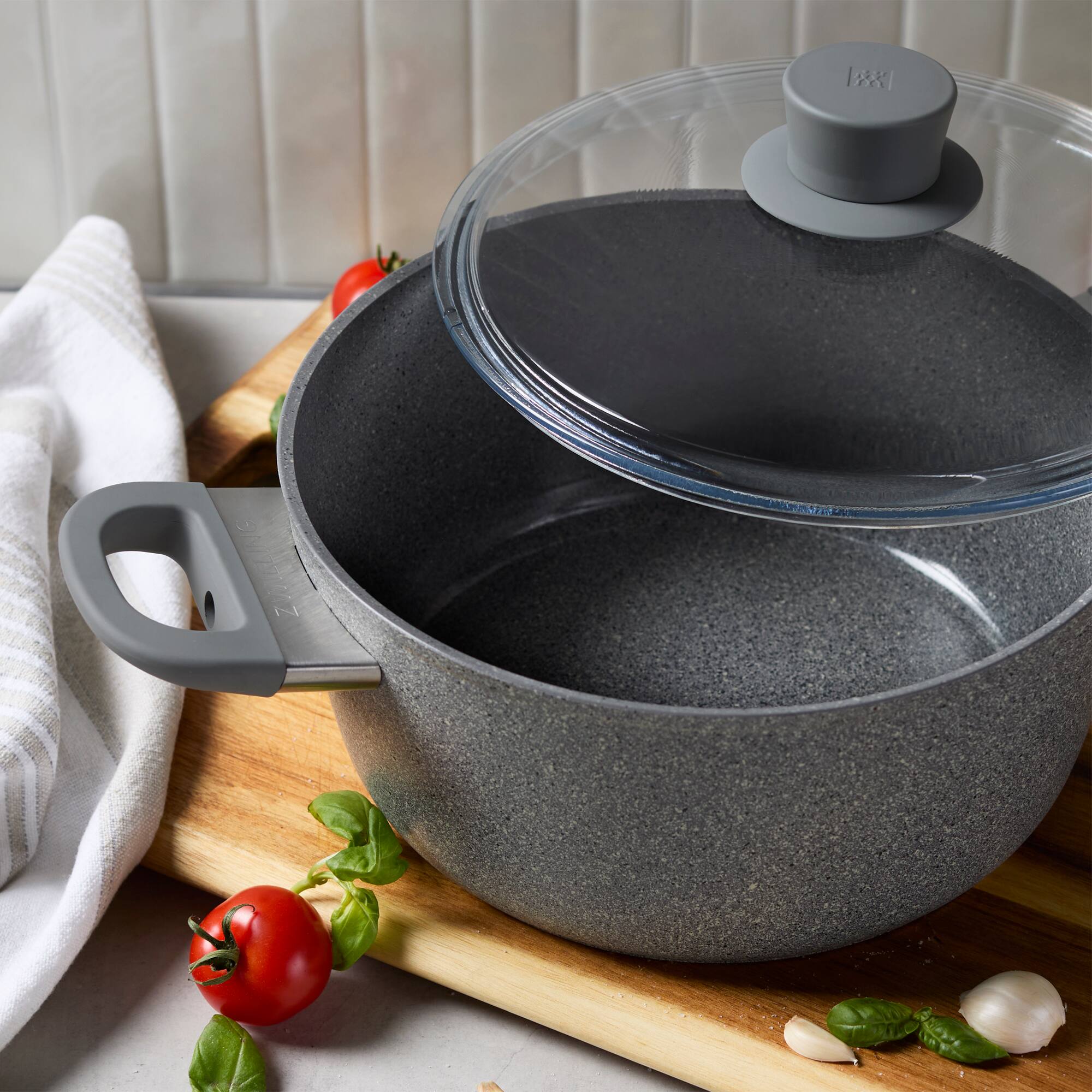 Alt View 4. ZWILLING - ZWILLING Parma Plus Ceramic 4.8-qt Aluminum Ceramic Nonstick Dutch Oven with Lid - Grey.