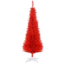 Homcom - Artificial Pencil Christmas Tree, Slim Xmas Tree with 294 Realistic Branch Tips and Plastic Stand - Red