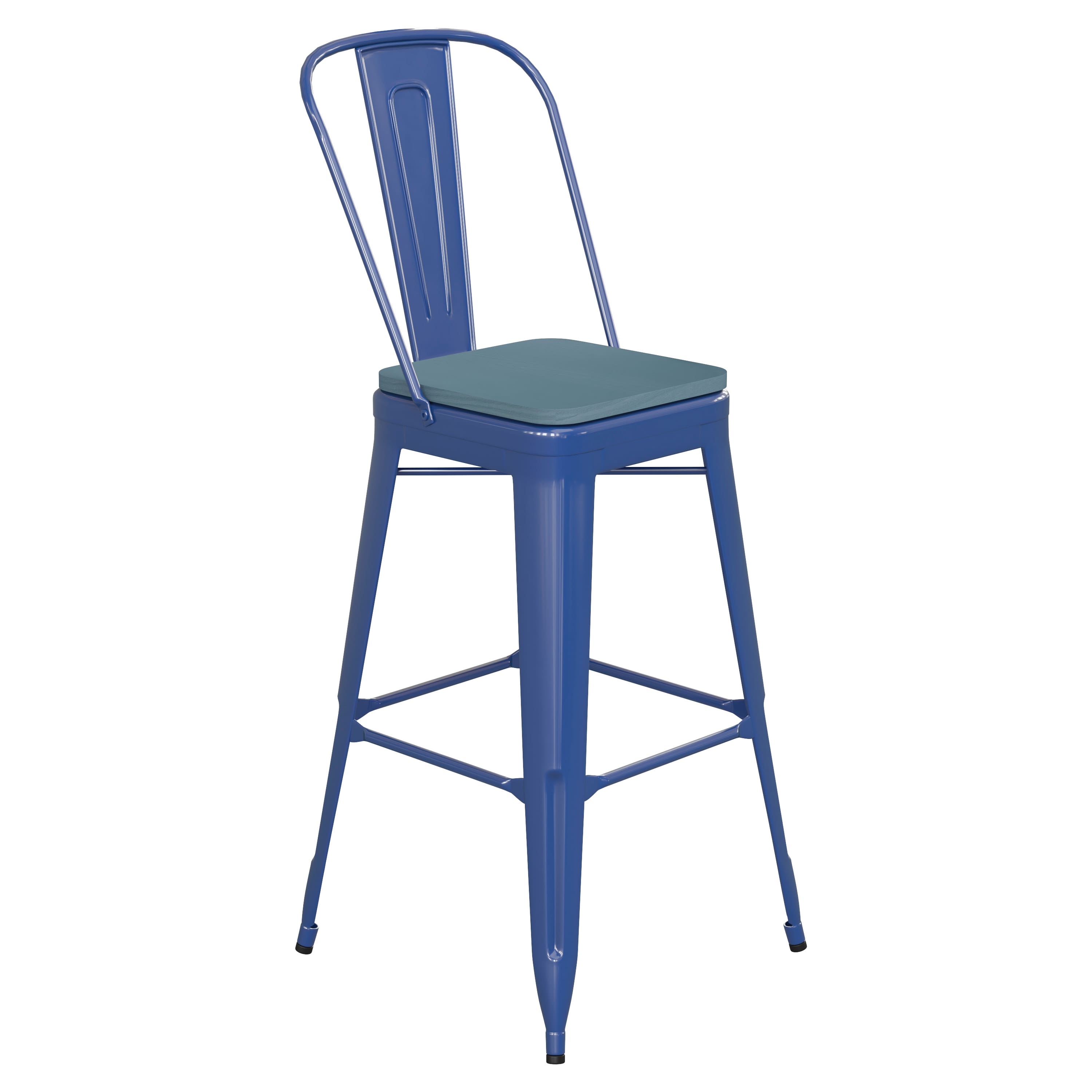 Emma + Oliver - Kam Metal Indoor-Outdoor Stool with Removable Back and All-Weather Polystyrene Seat - Teal-Blue Seat/Blue Frame price history on PriceWatchPro