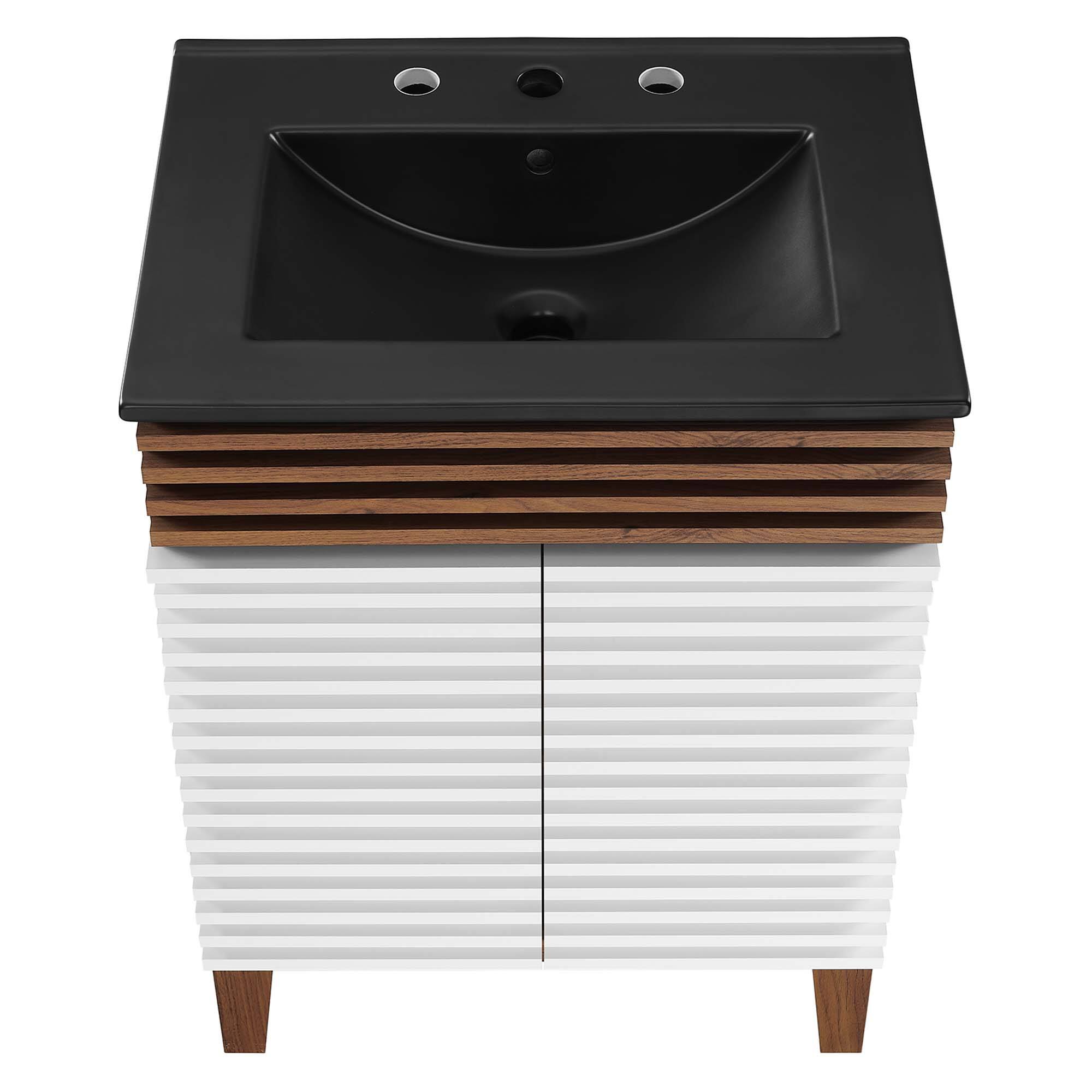 Alt View 4. Modway - Render Bathroom Vanity with Black Basin Included - White Walnut Black.