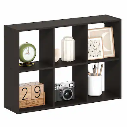 Front. Furinno - ROSSI 6-Cube Floating Shelves for Wall, Wall Mount Organizer, Desktop Organizer, Bookshelf, for Home Office, Study Room - Black Dark Oak.