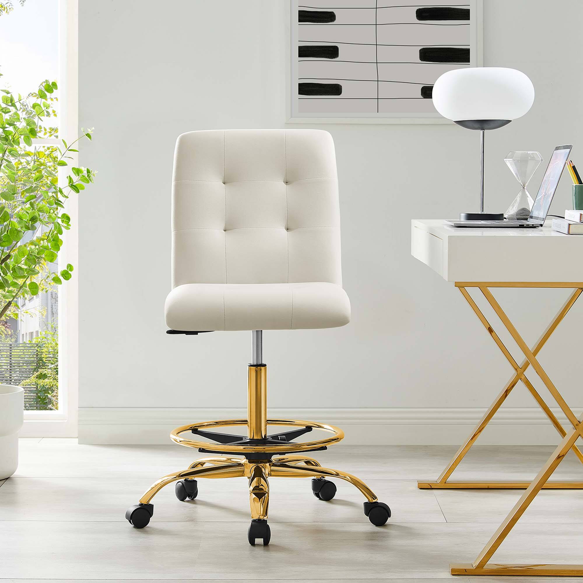 Alt View 5. Modway - Prim Armless Performance Velvet Drafting Chair by Modway - White.
