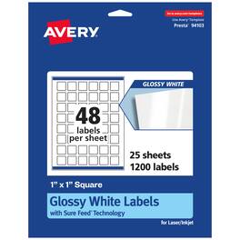 Avery - Glossy Square Labels, 1" x 1", 1,200 Total - White
