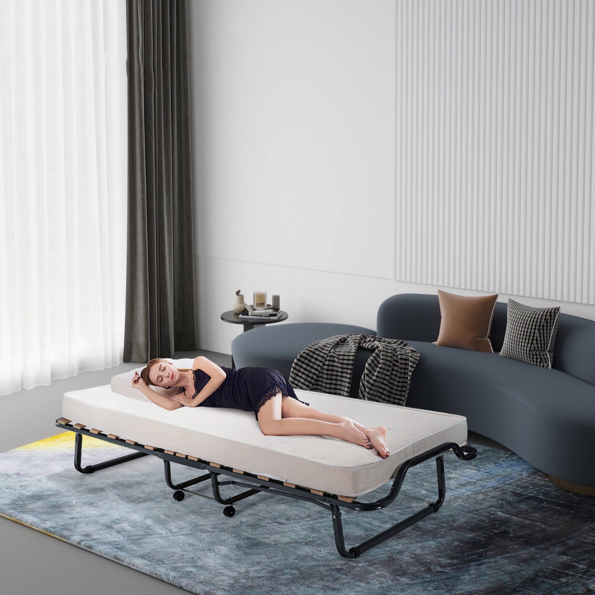 Alt View 2. Gymax - Gymax Portable Rollaway Guest Bed Folding Bed w/ Mattress Memory Foam & Dustproof Cover - Black.